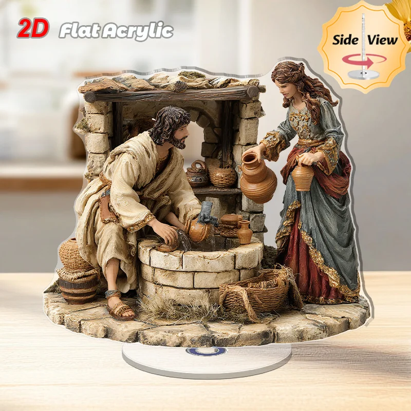 2D Flat 1pc 2D Plane Rotating Acrylic Desktop Ornament - Detailed Sculpture of Men And Women by The Well, No Electricity Needed,