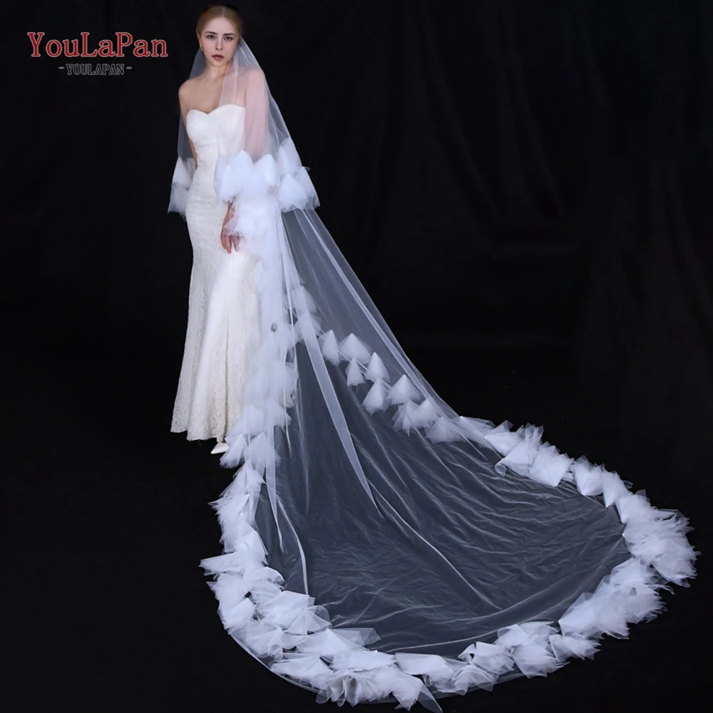 Youlapan Velo De Novia Flores 더블 대성당 신부 베일 블러시, 프랑스 로맨틱 웨딩 액세서리, V208