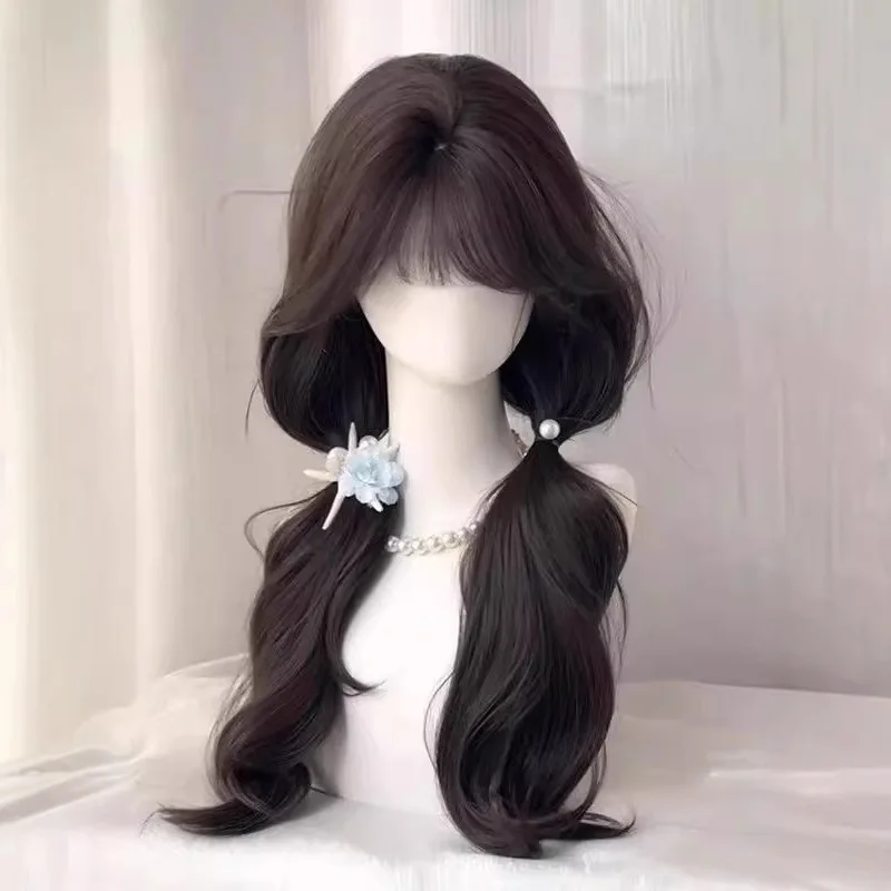 Synthetic Wavy Long Wig Korean Goddess Inspired Voluminous High Crown Lightweight Breathable Big Curls for Daily Cosplay Party
