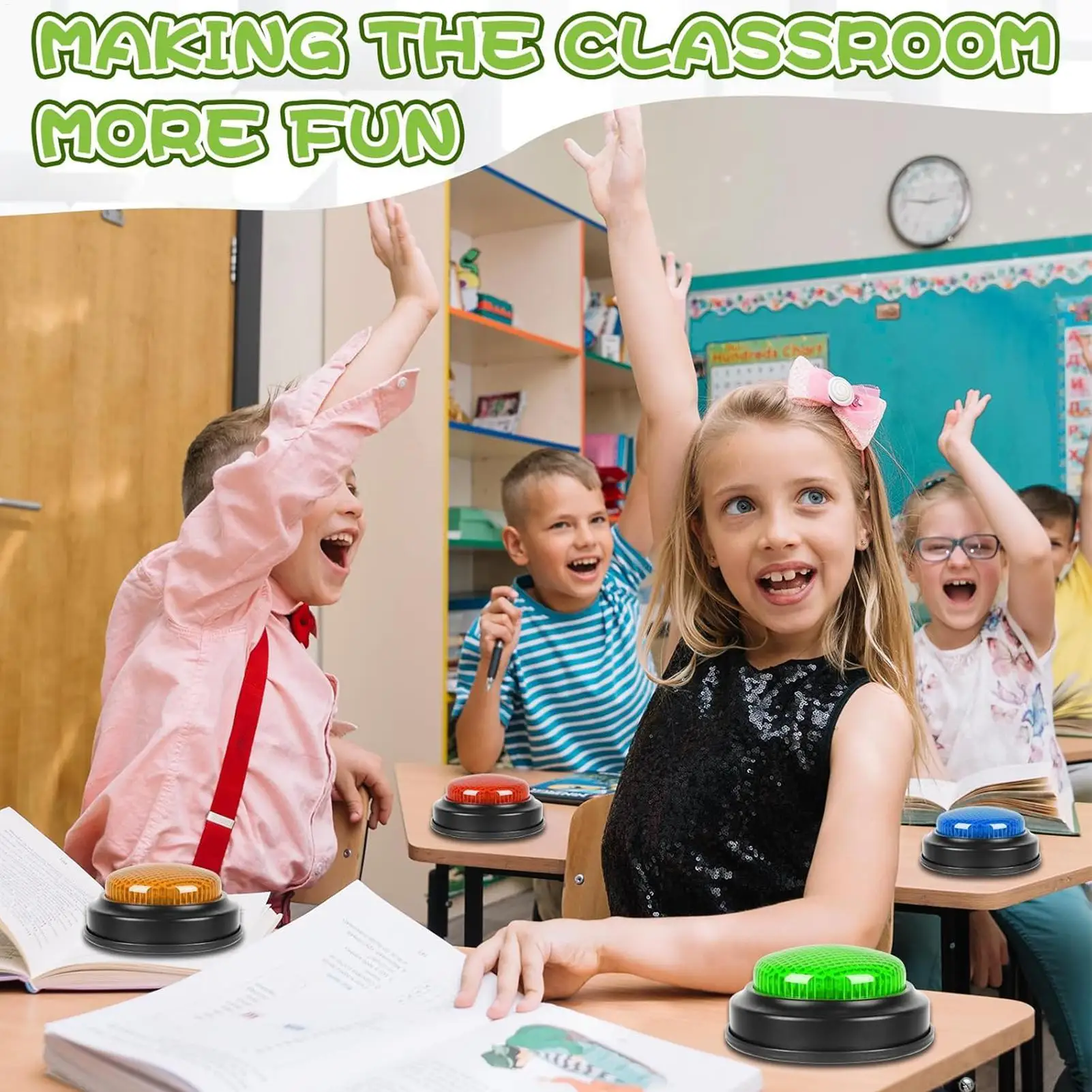 لعبة الجرس 4 قطع زر الإجابة السريع مع أضواء للأطفال طالب الفصول الدراسية نقاش المنافسة تخمين الرد الملحقات