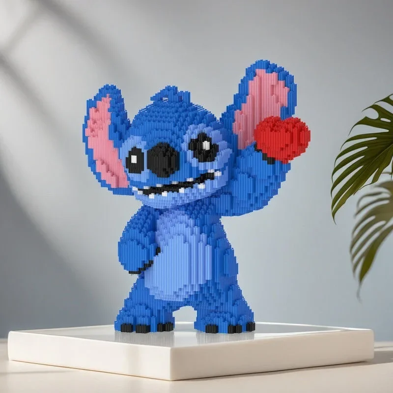 Super Love Stitch-Juego de pareja de juguetes de bloques de construcción de Ángel, rompecabezas de bloques de construcción para niños, adorno de escritorio, regalo de cumpleaños