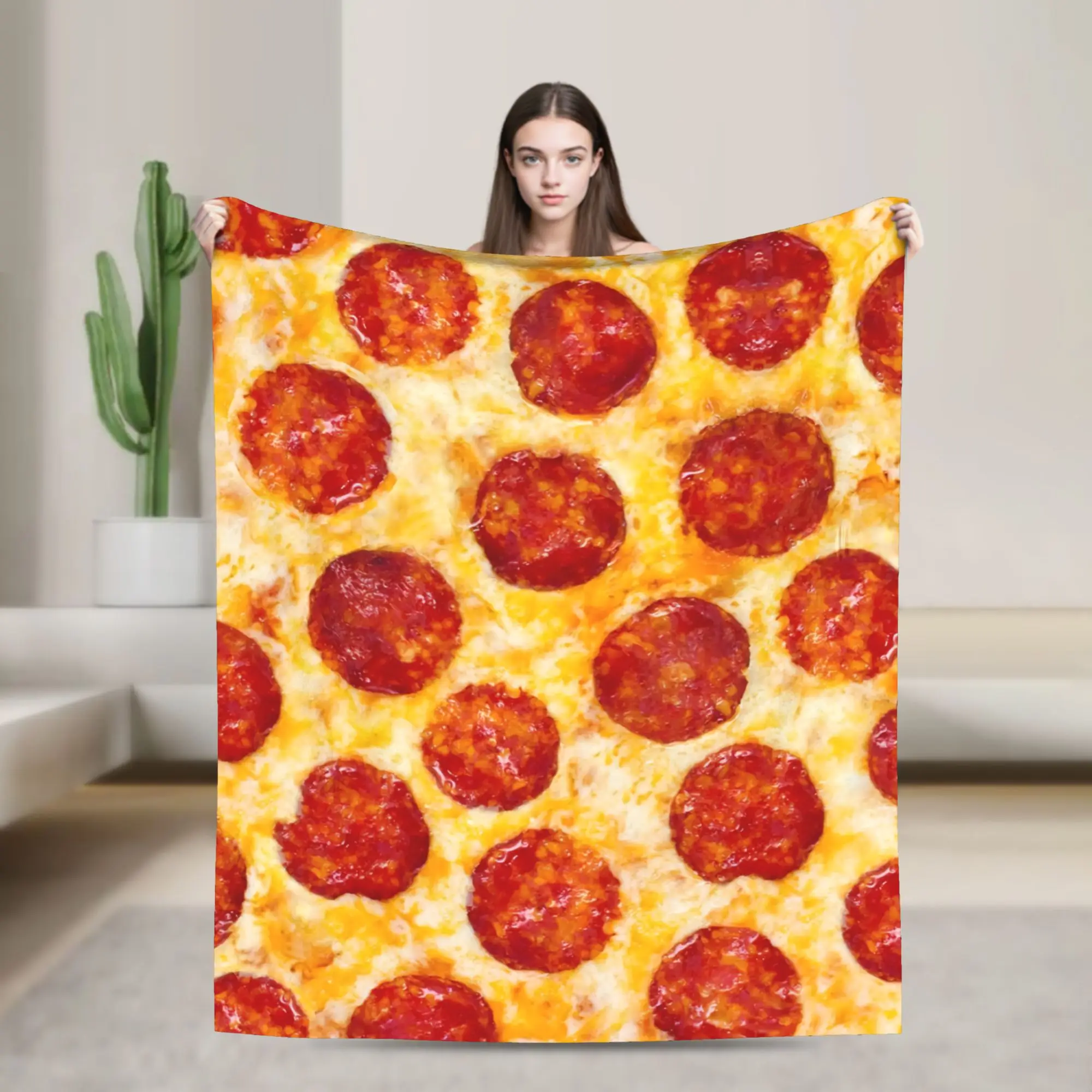Hot Food Pepperoni Pizza Fuzzy Blankets  Funny Throw Blanket for  Sofa Bedding Lounge 125*100cm Quilt,