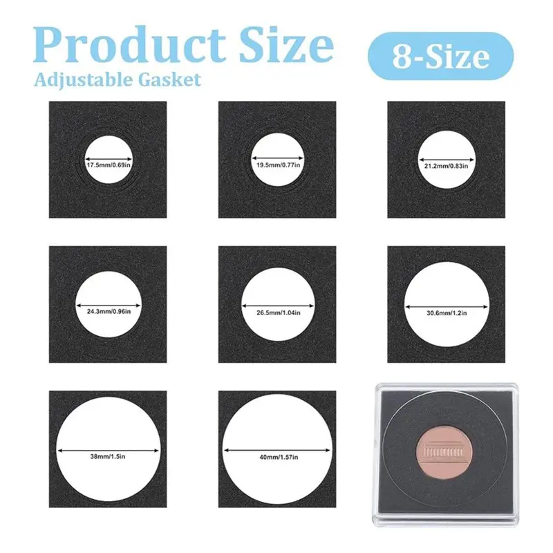 【MUST-HAVE】Round Coin Holder Set With 100 Pcs Coin Collection Cases& 8-Size Adjustable Gasket For Collectors