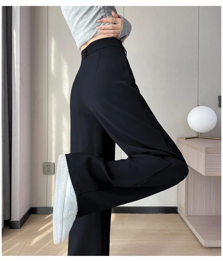 Spring 2024 New Fashion All-Match Simple Office Suit Pants Wide-Leg Pants High Waist Narrow Straight Casual Mop Pants Women