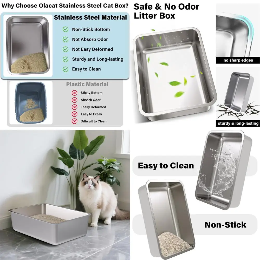 

Extra Large Stainless Steel Litter Box Set, 22.4x14.56x5 Deep, XL Metal Cat Litter Box for Large Cats, Multiple Cats, Non-Stick,