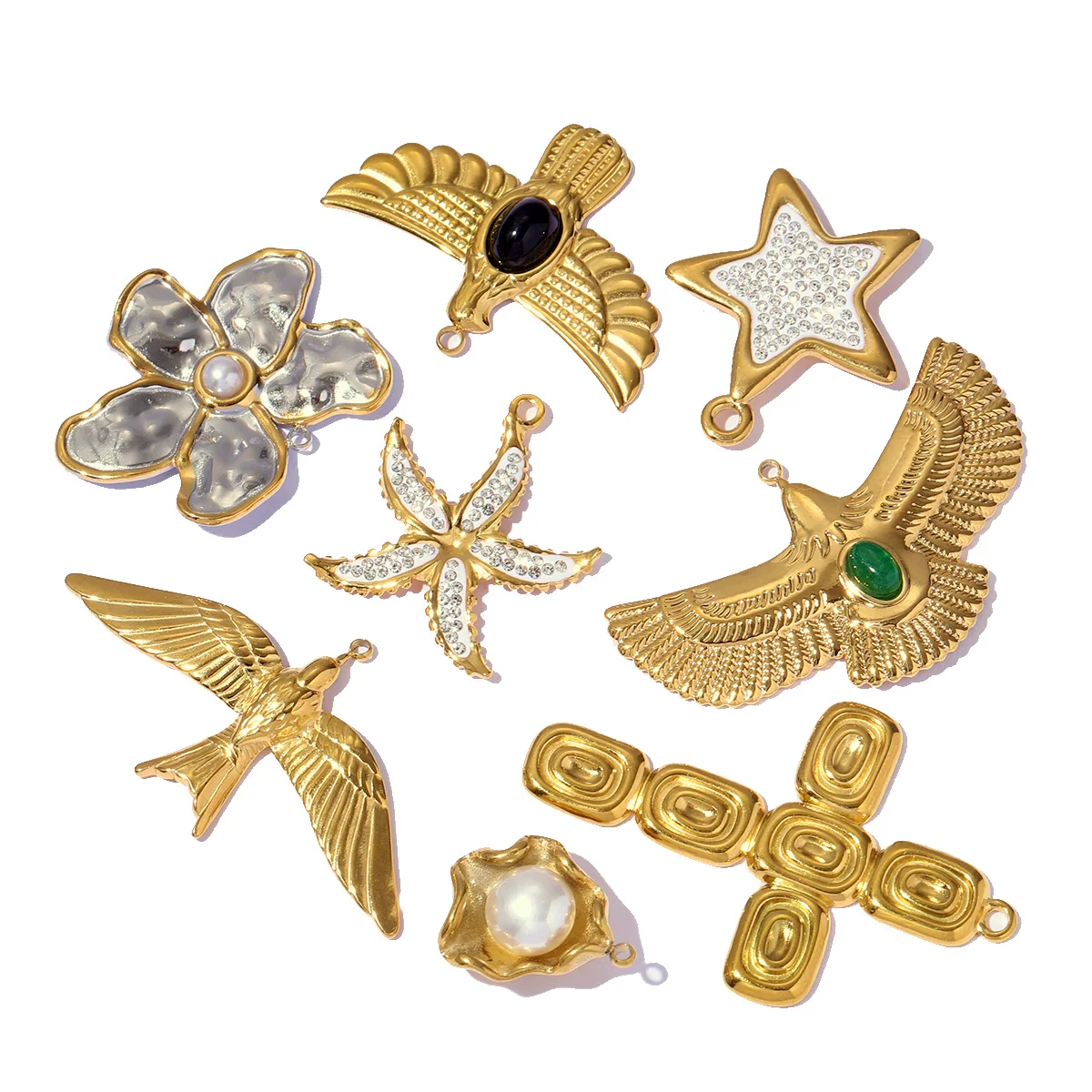 3pcs/Lot Stainless Steel Never Fade Eagle Swallow Lotus Leaf DIY Charm Star Shell Pearl Pendant Woman Earring Necklace Jewelry