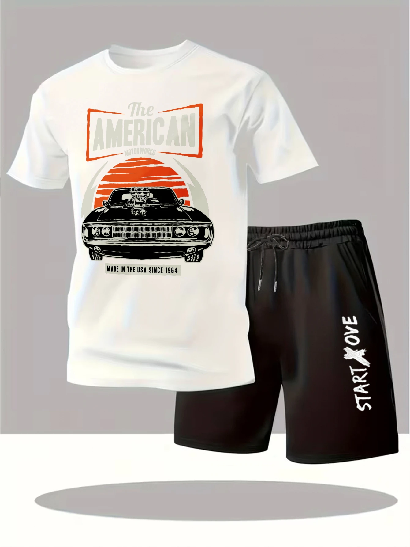 

Мужские комплекты 2025: Новинка! Модный костюм с коротким рукавом и принтом для мужчин. Спортивный костюм с графическим принтом. Мужские спортивные костюмы.