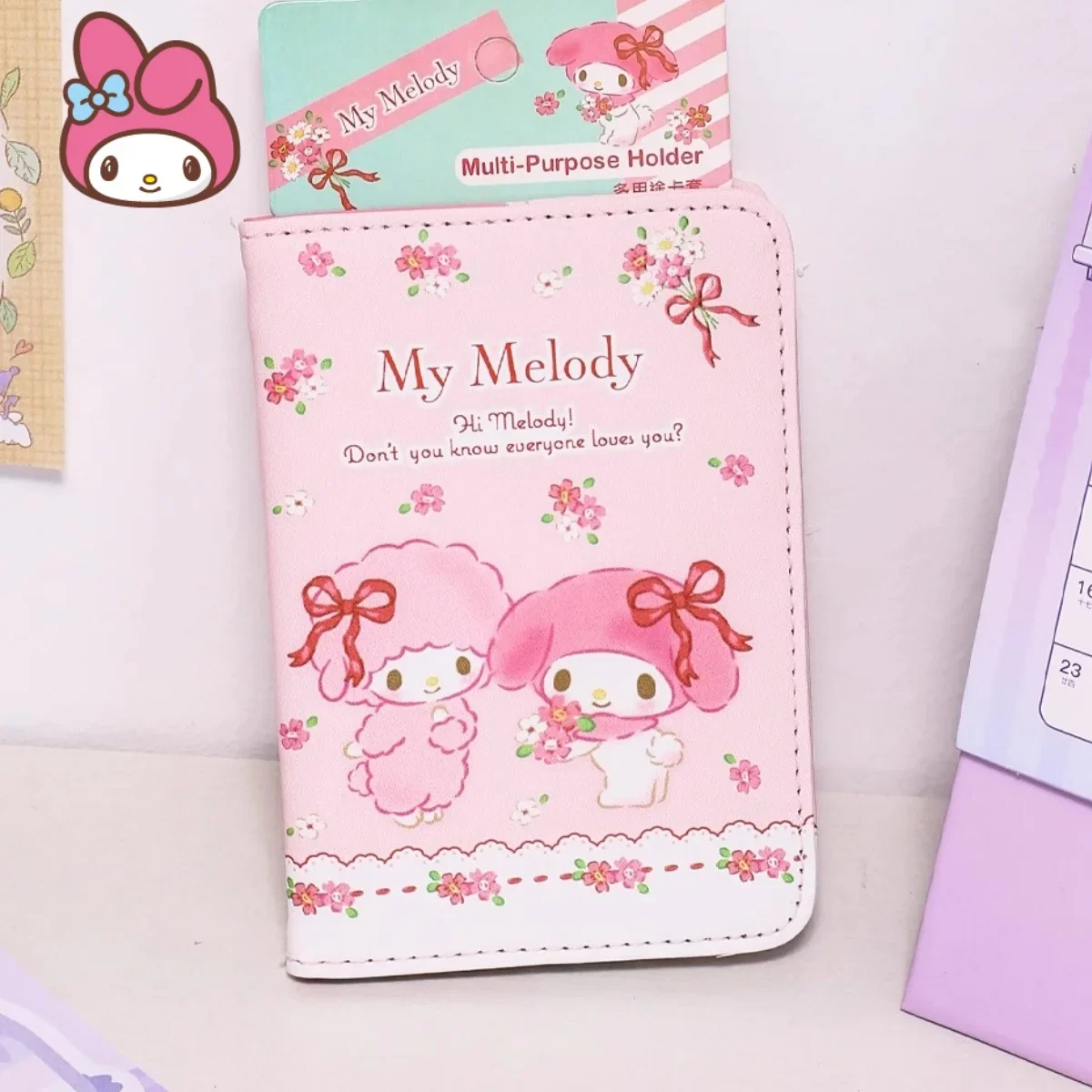 סריו קריקטורה דרכון מגן כיסוי כיסוי כרטיס המלודיה שלי מחזיק כרטיס מלודי kuromi תיק נסיעות אחסון מסמכים רב תכליתיים ספר אחסון