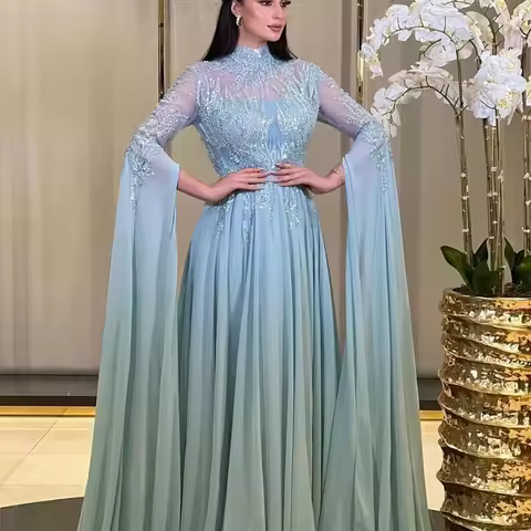 Customized Dress Elegant Vintage Green Sequins Beading Ruffle Ball Formal Occasion Prom Dress Evening Party Gowns