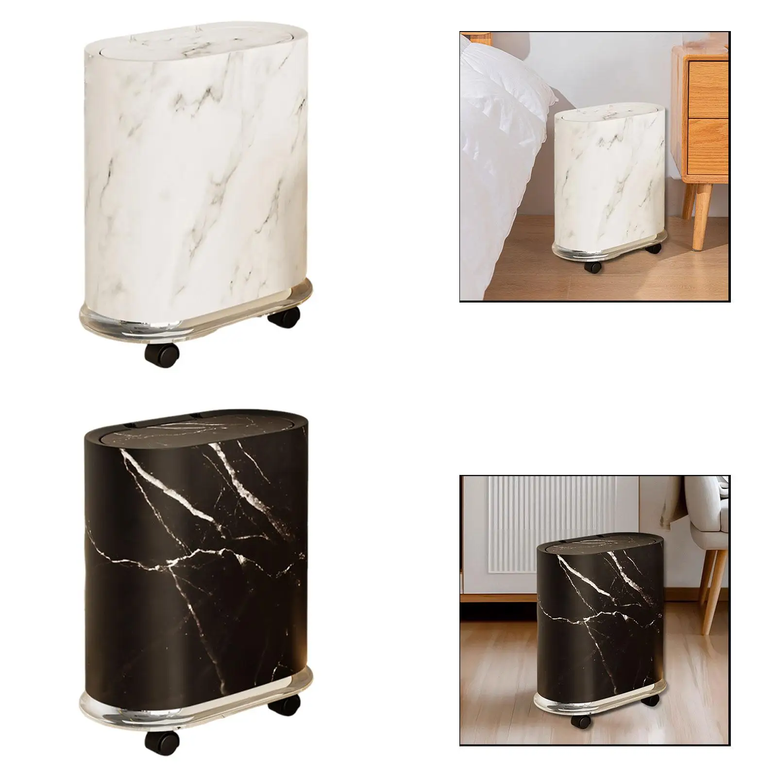 

Trash Bin with Removable Wheels Waste Bin Practical Press Type Lid Waterproof