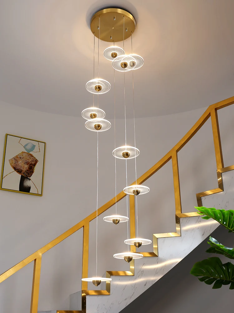 

Stair chandelier duplex building villa loft shopping mall modern minimalist luxury art living room patio long lamps