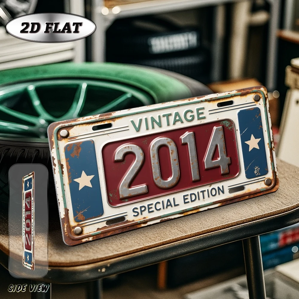 2D Flat, [2D Flat] 1pc 1pc 2014 Vintage Special Edition Year Sign - Aluminum Wall Plaque Suitable for /Outdoor Decor, Retro 2014