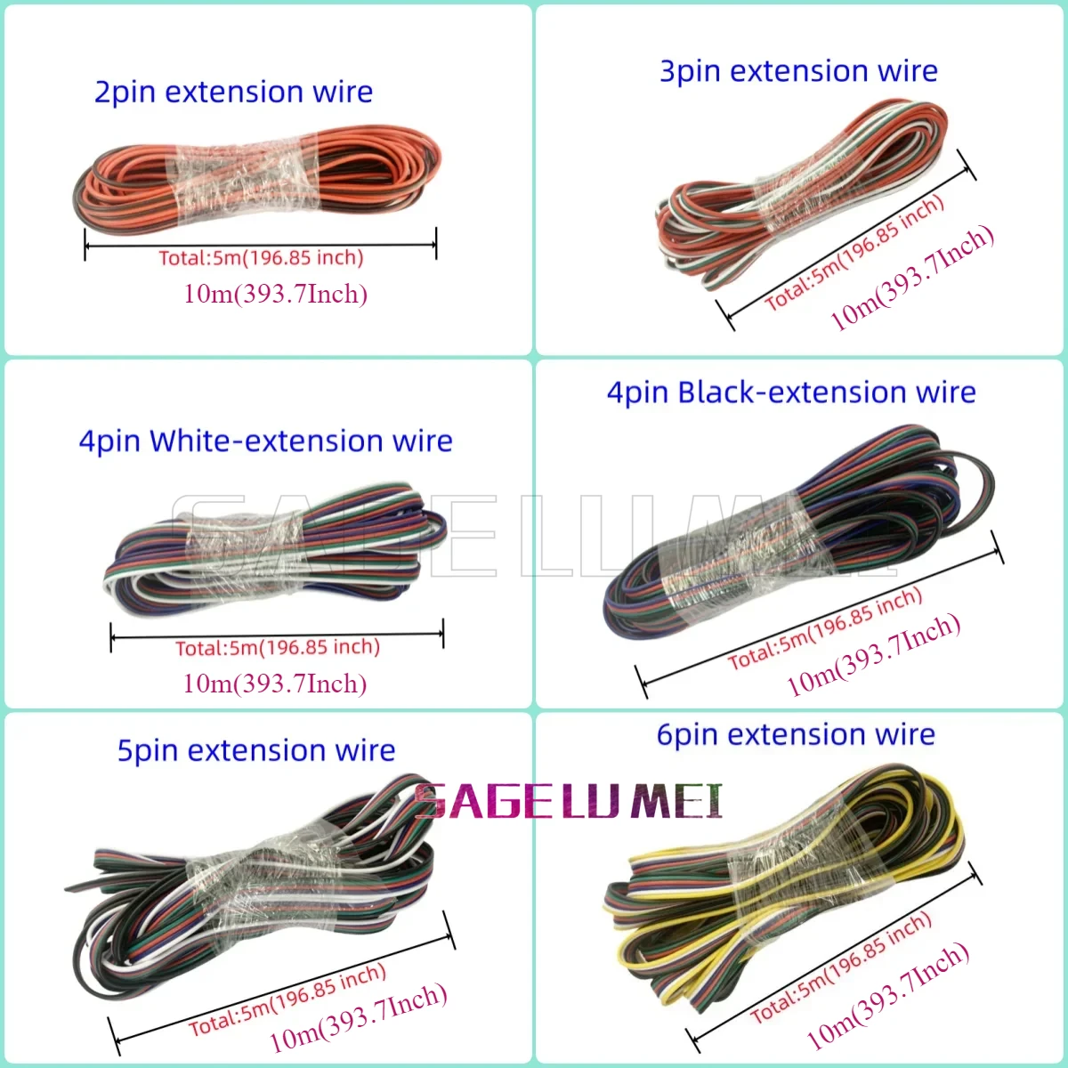 5/10Meter 2Pin 3Pin 4Pin 5Pin 6Pin 22AWG Led Electronic Cable Extension Wire Line 5050 3528 RGBW RGB CCT Ws2812 LED Strip Lights