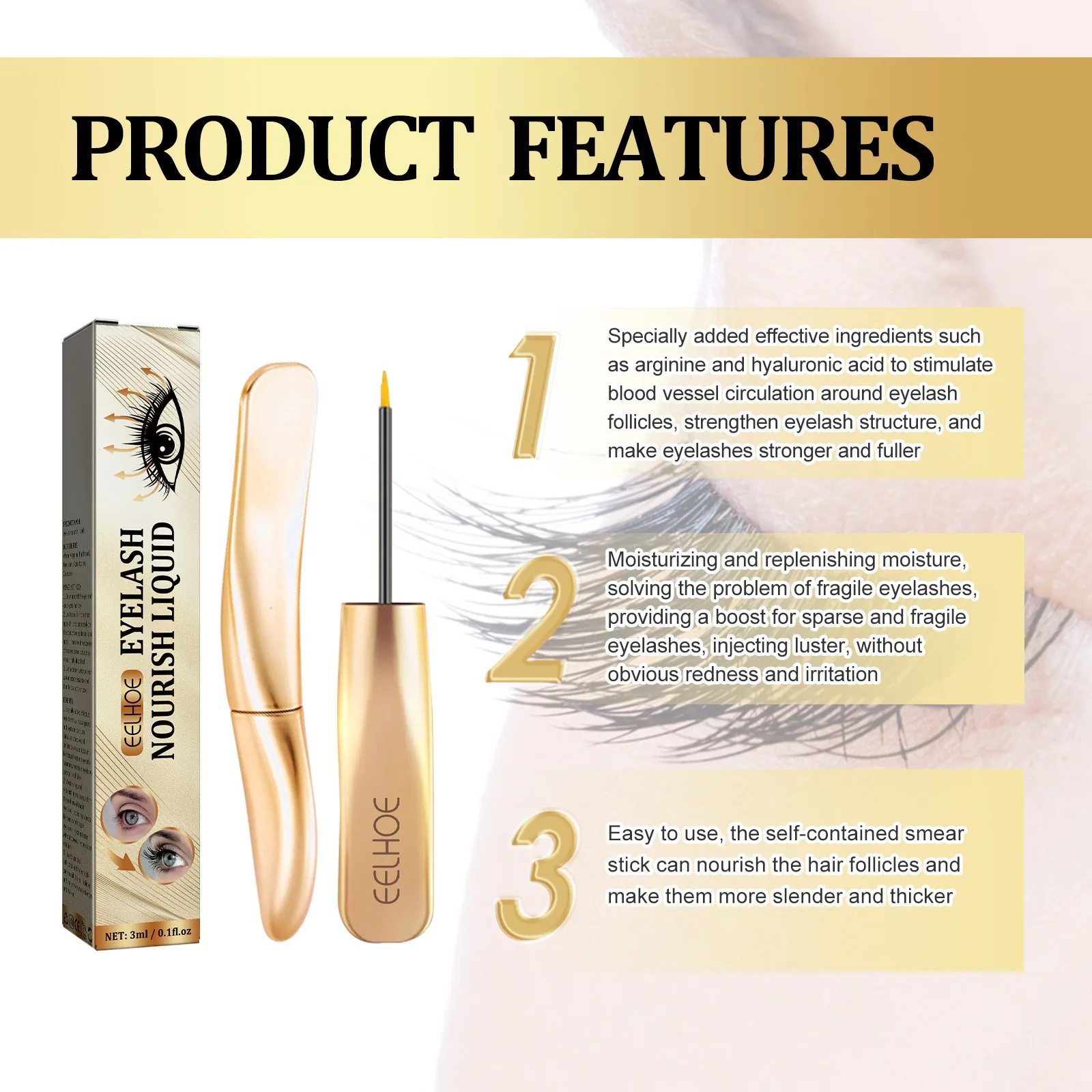 EELHOE Eyelash liquid, Black and Curly Eyelashes, Natural and Beautiful, Slender and Dense Eyelash Moisturizing Care Solution