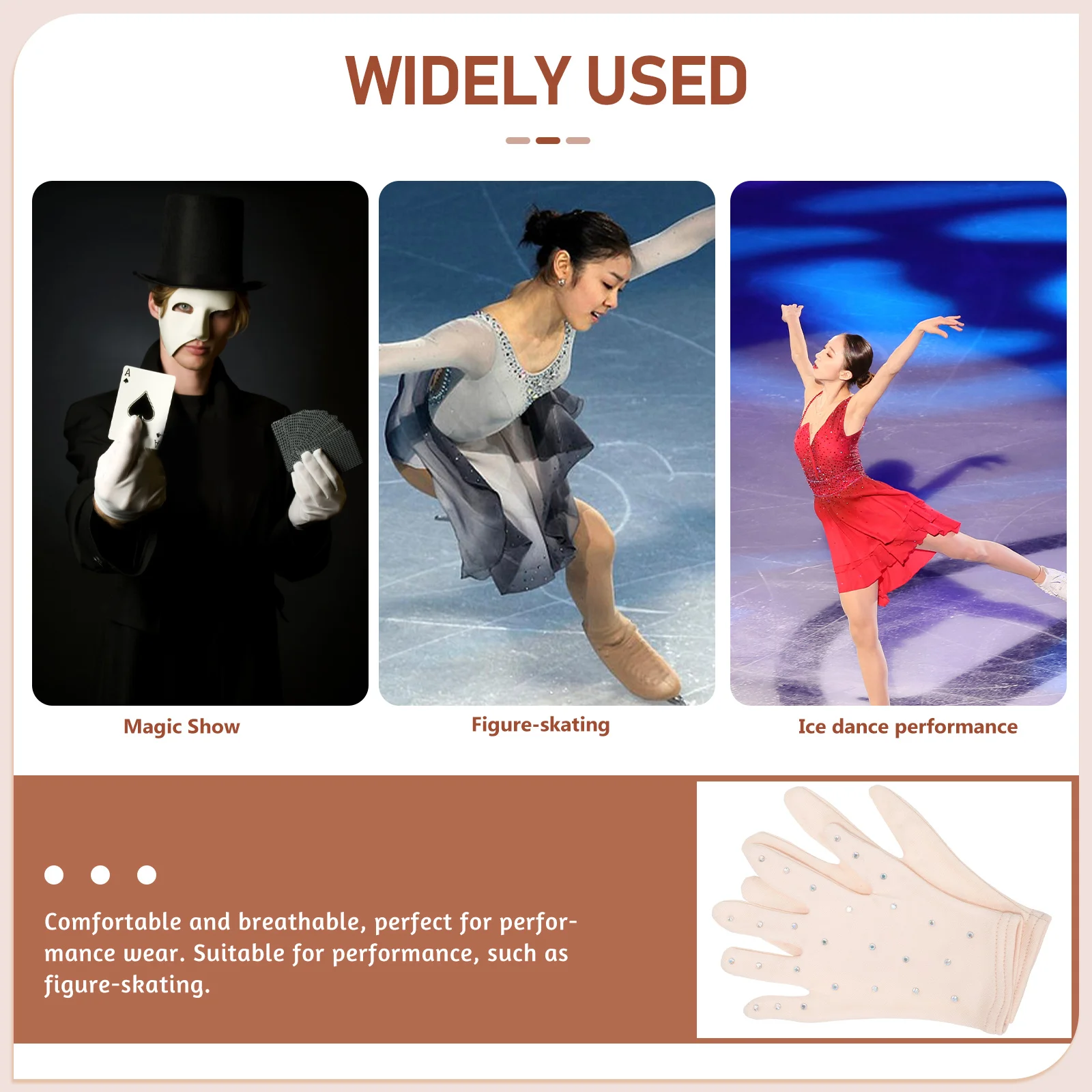 

Sliding Roller Gloves for Figure Skating Performance Women Rhinestone Decorative Party Finger Gloves Breathable Comfort