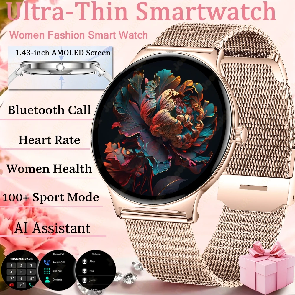 

Ультратонкие умные часы с AMOLED-дисплеем 1,43 дюйма, HD 466*466, всегда отображают время, напоминание о звонках, для женщин и мужчин, новые оригинальные умные часы в подарок