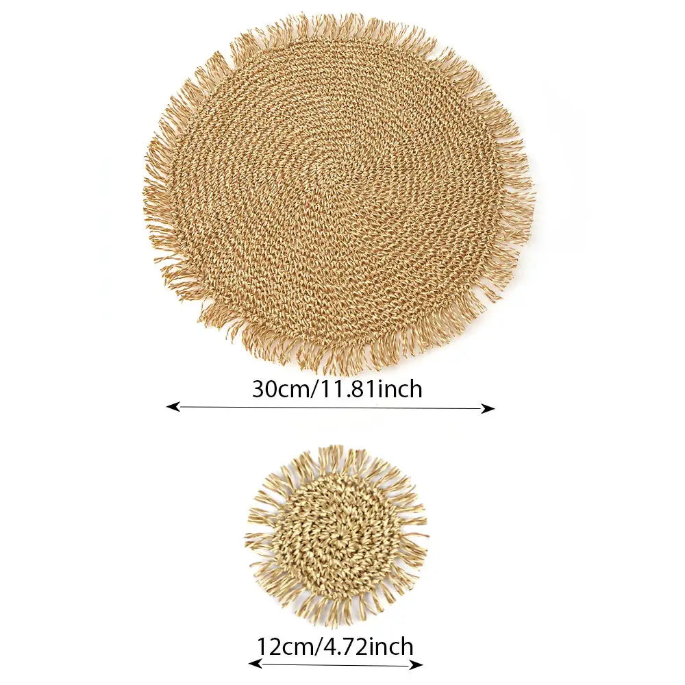 Bowl Mat Paper Placemats Hand Woven Cushion Placemats Cup Coaster Tablecloth Dining Table Decoration Tabletop For Cafe