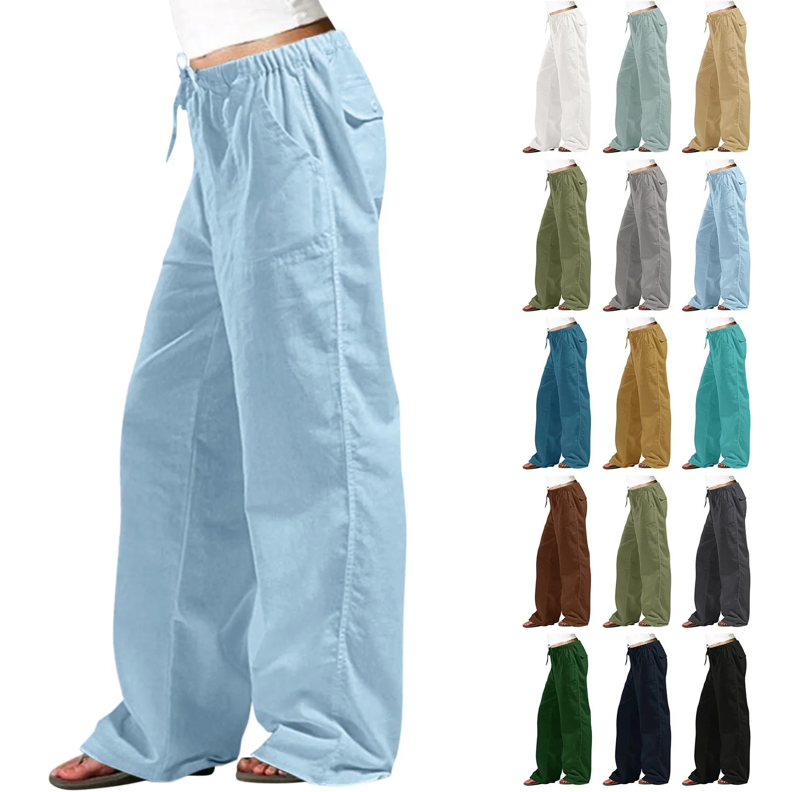 Fashion Women Linen Wide Pants Korean Trousers Oversize Sports Streetwear Female Spring Yoga Pants Casual Clothing Sweatpants