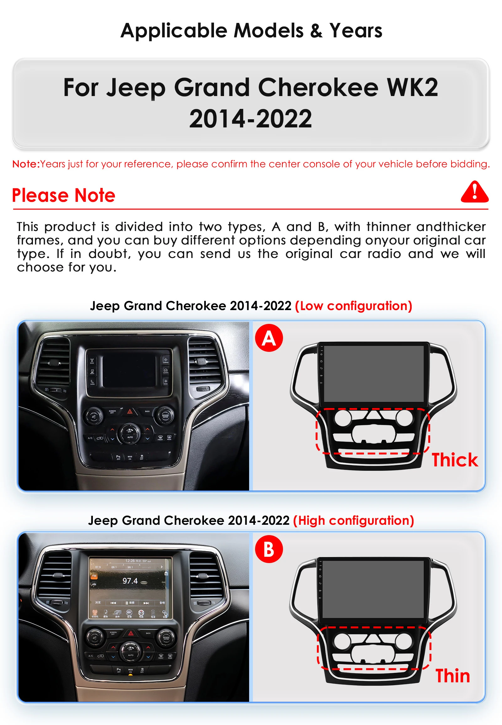 AURAAI CarPlay Car Radio For Jeep Grand Cherokee WK2 2014-2022 Navigation GPS Multimedia Player Android Auto Stereo Bluetooth BT