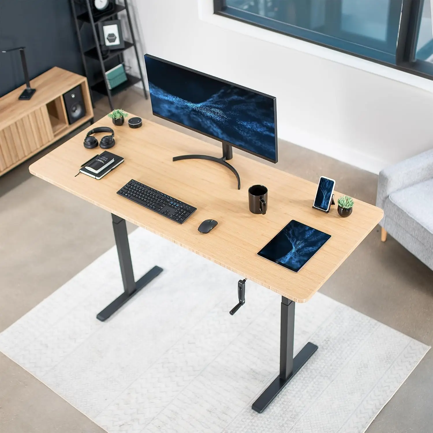 Manual Height Adjustable Standing Desk Frame with Hand Crank, Ergonomic 2-Leg Workstation, Customized