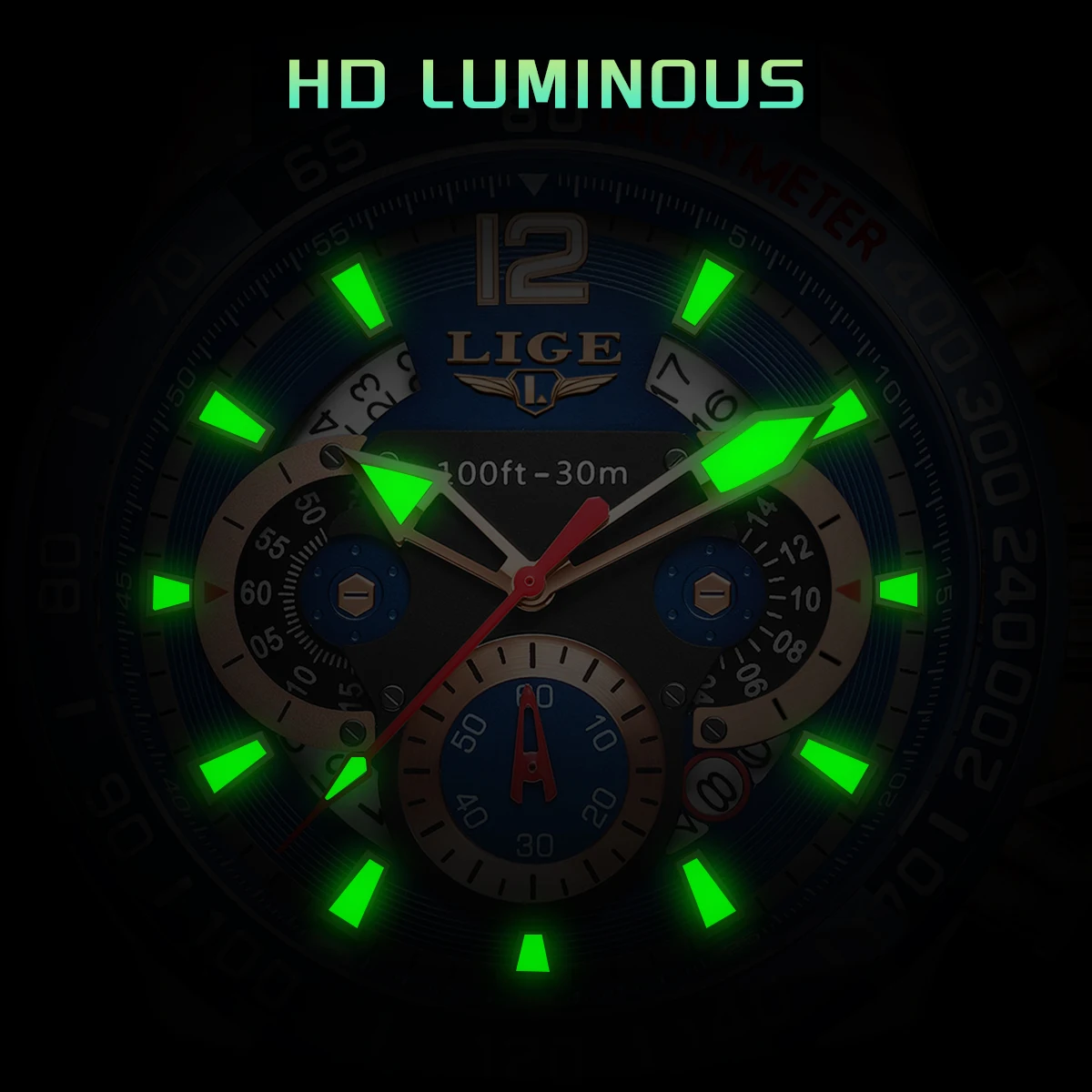 LIGE Men's Watch Original Brand Quartz Wristwatch Waterproof Luminous Watches For Men Stylish Design with Silicone Strap Box view 5