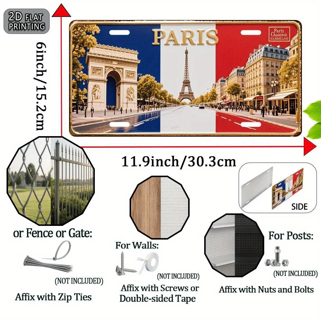 Printed item, Paris vintage metal aluminum license plate, decorative sign, French cultural gift, landmark building