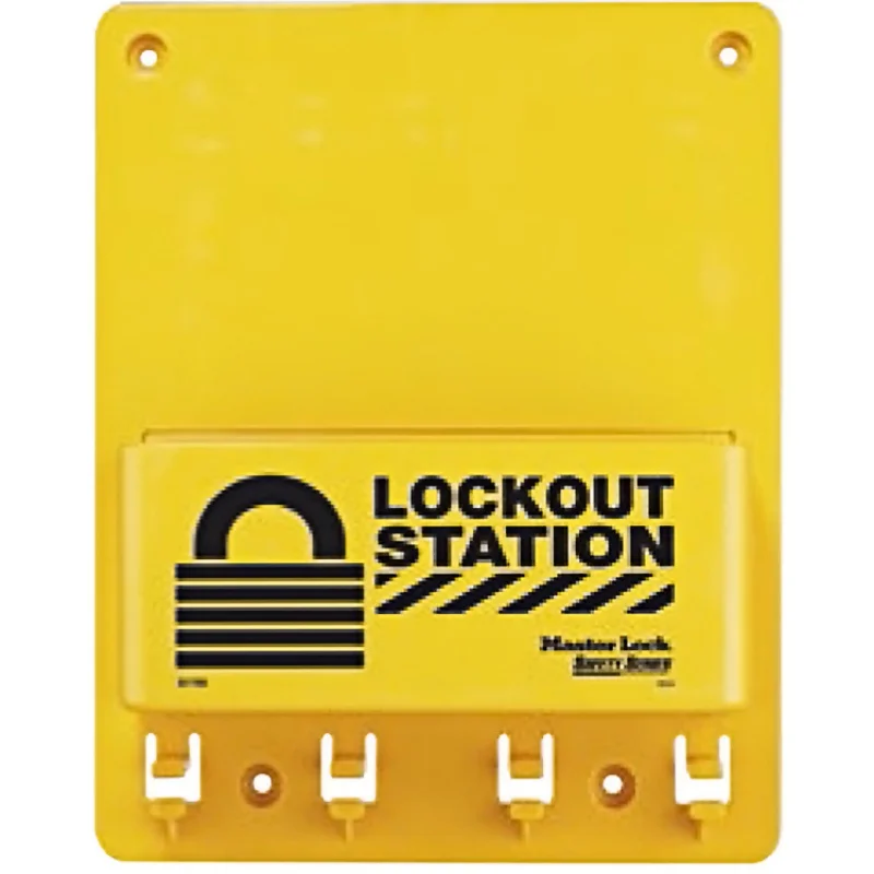 Yellow Small Rugged and Durable Open Padlock Lockout Station for the Management of industrial equipment and locks