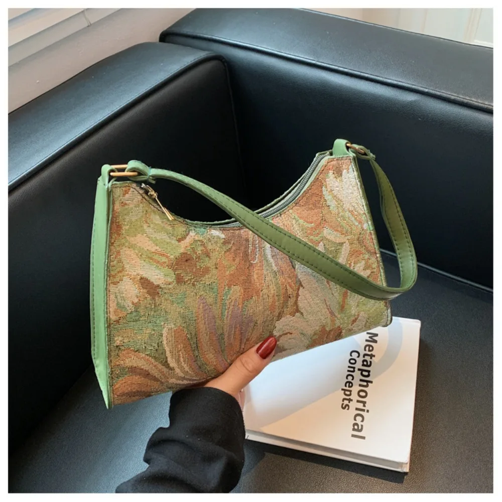 Cute PU Leather Underarm Bag Large Capacity Oil Painting Messenger Bag Solid Color Ladies Handbag Female