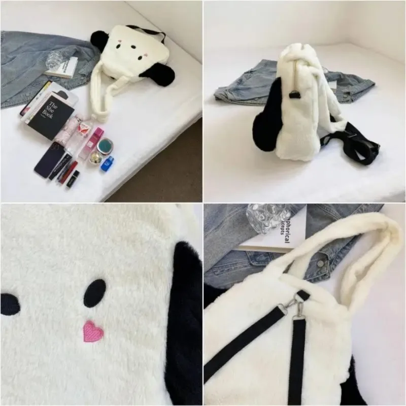 Sanrio Kawai Pochacco Cute Backpack Cartoon Tote Bag Shopping Storage Bag Large Capacity Travel Bag Girl Gift Plush Handbag New