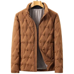 Casual Men's Lightweight Duck Down Jackets Solid Color Windproof Warm Puffer Coats Outwear Slim Stand Collar Padded Top Clothing