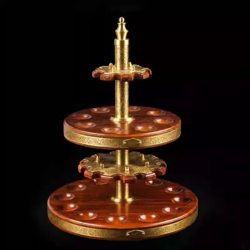 Pipe holder, multi-slot pipe rotating display stand, solid pineapple lattice wood pure copper carving