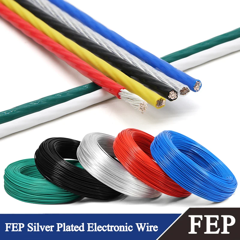 

1M FEP Insulated Electronic Wire Silver Plated 0.05 0.08 0.12 0.2 0.35 0.5 1 2 4 6 10mm High Purity OFC HiFi Signal Copper Cable
