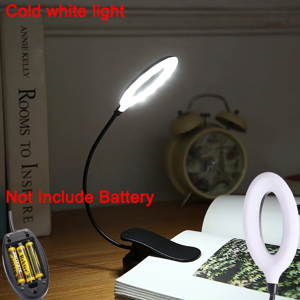 LED Book Light Battery Clip-On Reading Light Cool White 360 folding Portable Flexible Easy Clip Night Dormitory Reading Lamp