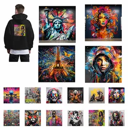 Graffiti Animal Oil Painting Fashion Iron Patch Clothing T-shirt DIY Hoodie Jacket Sticker DTF Patch is Waterproof