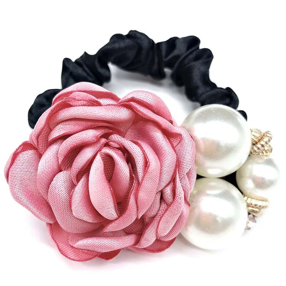 1PC Fashion Style Big Rose Flower Hair Bands Pearl Rhinestone Elastic Hair Rope For Women Girls Rubber Ring Hair Accessories