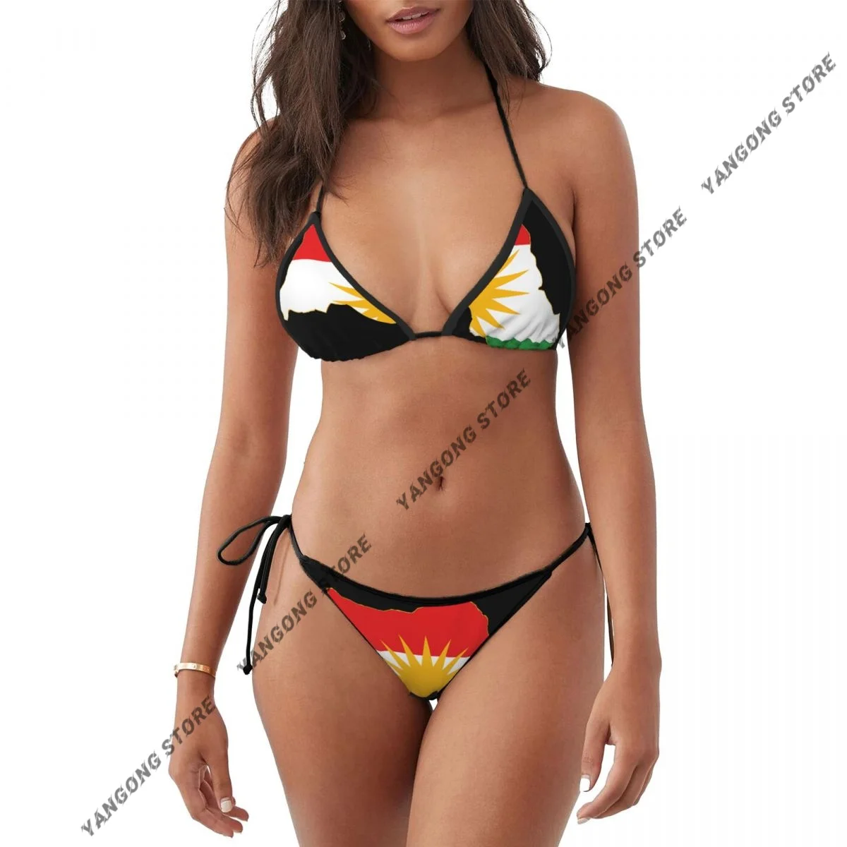 

Sexy Micro Bikini Kurdistan Flag Map Swimsuit Woman Swimwear Thong Bikini Set Brazilian Bathing Suit Beach Wear