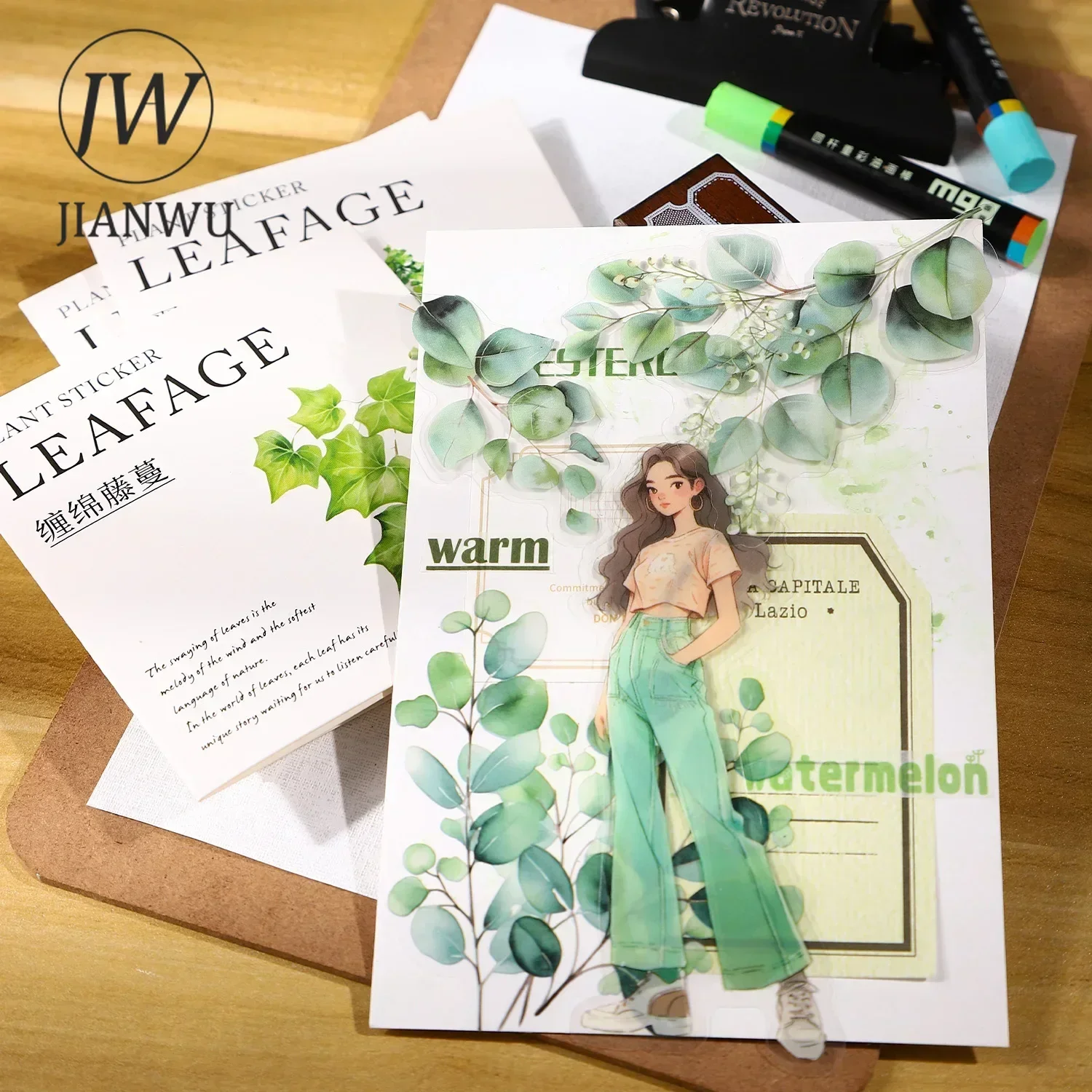 JIANWU Nature of Leaf Language Series Vintage Plant Landscaping Material Collage PET Sticker Creative DIY Journal Stationery