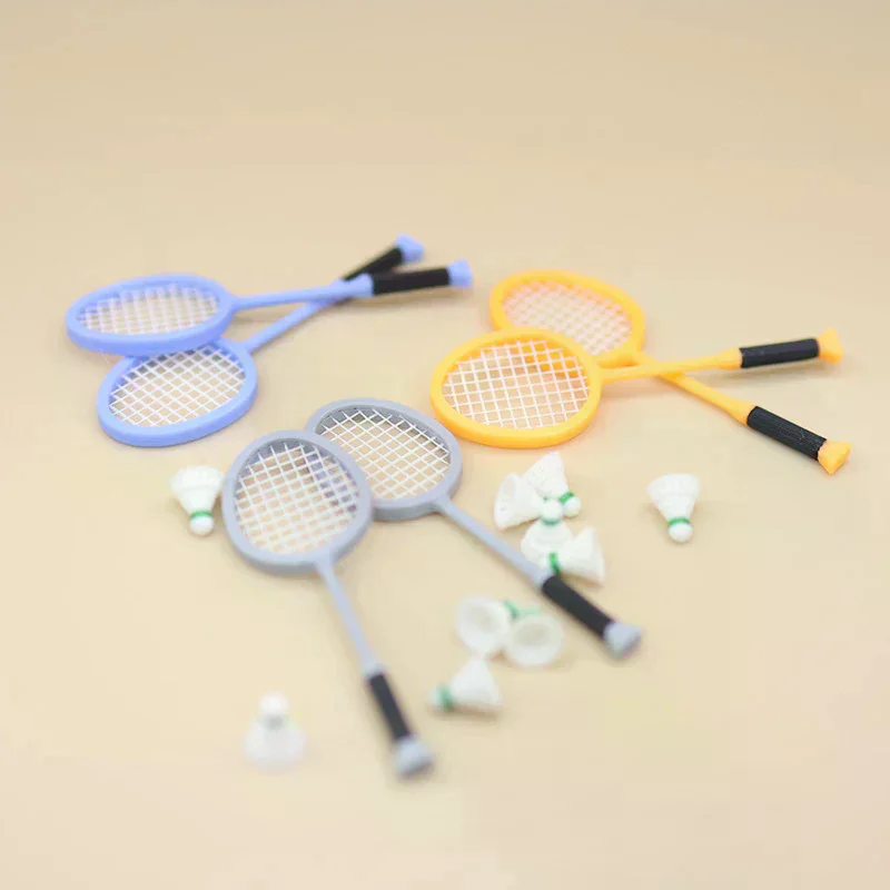 1/12 Poppenhuis Miniatuur Simulatie Mini Badminton Racket Set Model Voor Poppenhuis Decor Kids Fantasiespel Speelgoed Gift
