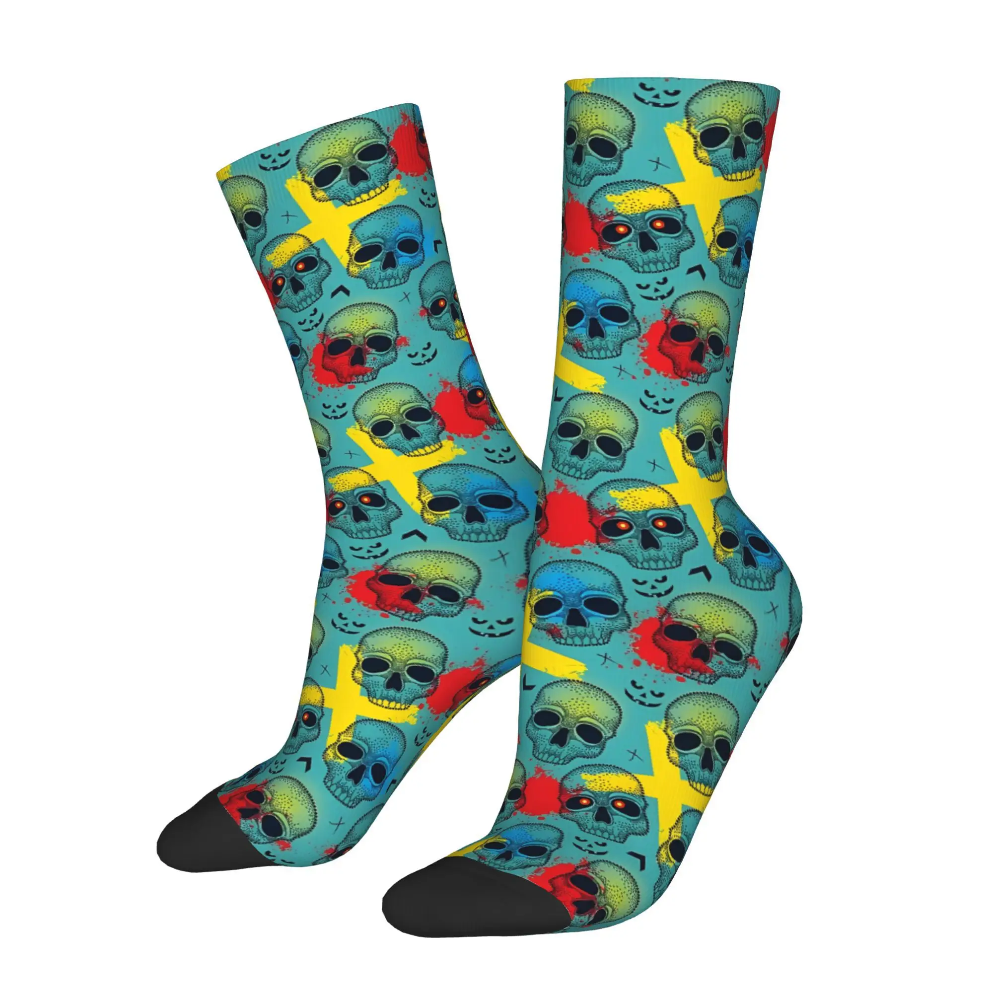 1pc With Dotted Skull Arrows Crosses And Red Blots Printed Men's Socks  Novelty Hip Hop Harajuku Pattern Crew Sock Casual Gift