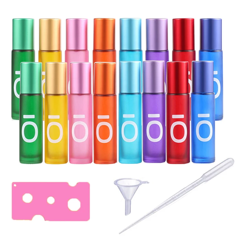 16 Stück 10ml Glas rolle auf Flasche leere ätherische Öl walze Flasche Reise probe Parfüm flasche Glas fläschchen für Aroma therapie öle