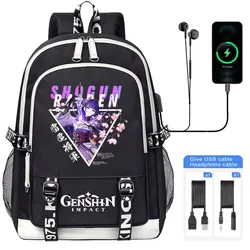 Genshin Impact Men zaino School Teen zaino Raiden Shogun Print boy USB Charging Laptop Bags zaino da viaggio in tela