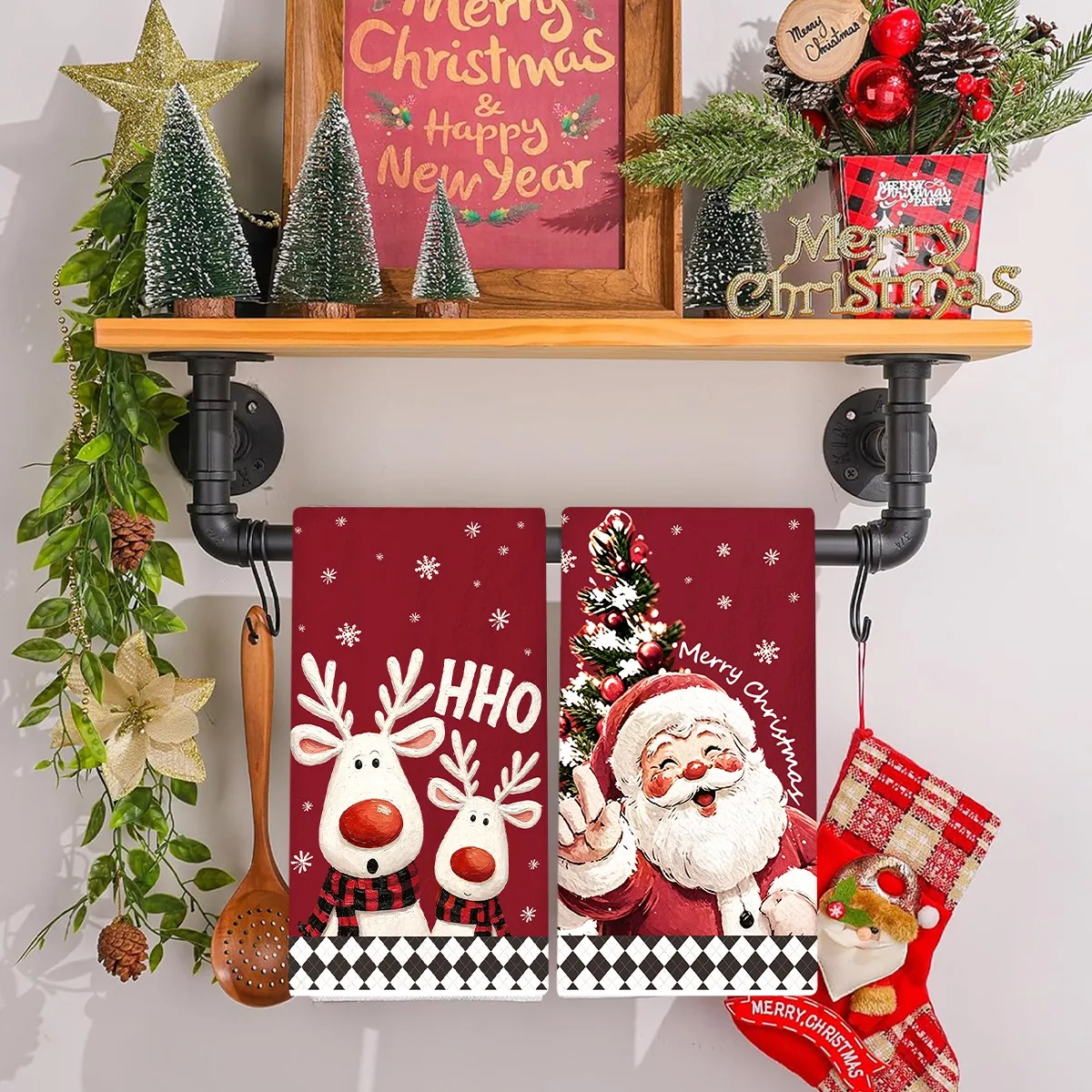 2 Stück Frohe Weihnachten Handtücher Retro Weihnachtsmann Rentier Saugfähige Küchentücher Navidad Weihnachtsdekoration für Zuhause 2026 – Detail 8
