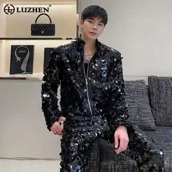 LUZHEN Personalized Sequin Stand Up Collar Short Jacket Trendy Cool Stage Outfit New 2025 Stylish High Street Men's Tops LZ6684