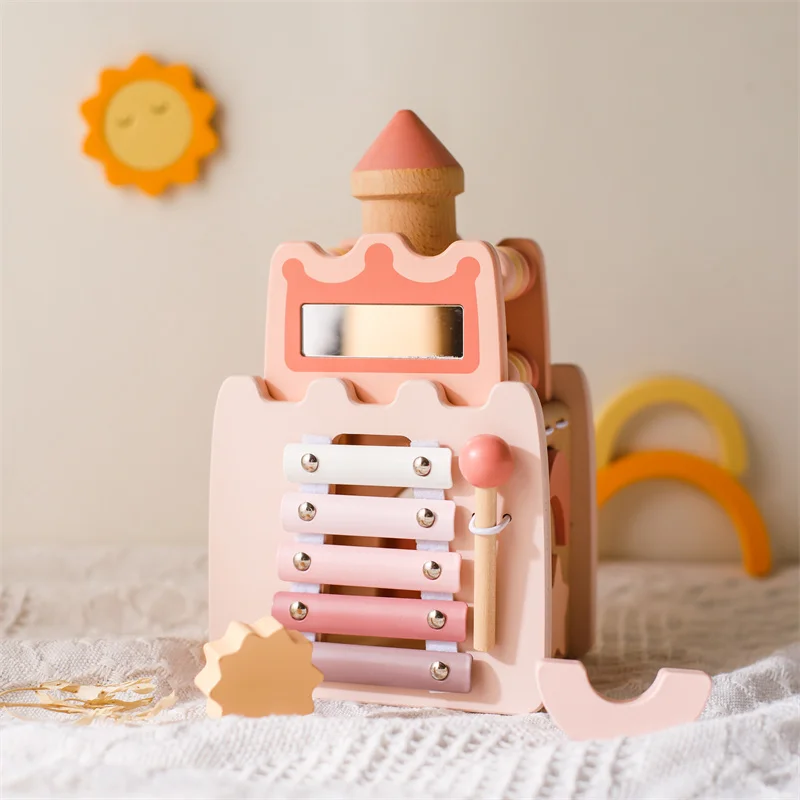 Baby Wooden Montessori Toys Rockets Castle Blocks Puzzle Children Hand-eye Coordination Educational Learning Toys For Baby Gift