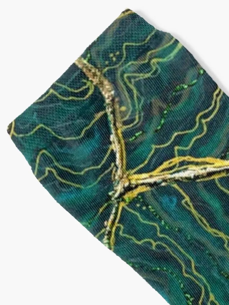 Malachite Gemstone Art / Healing Stone Painting / Green Malachite / Gold Vein Kintsugi Socks basketball Girl'S Socks Men's