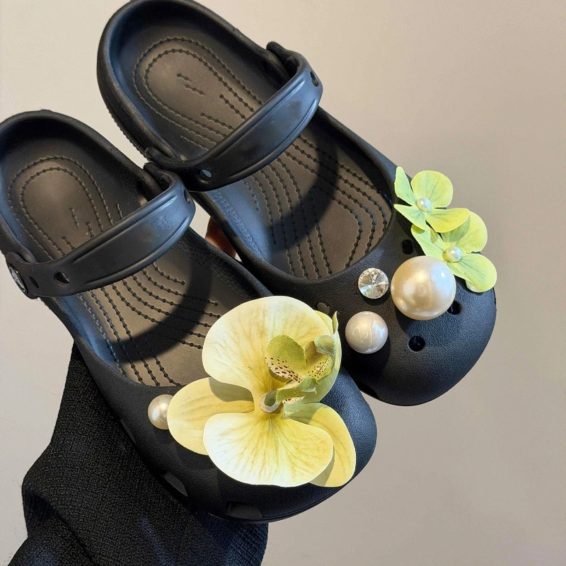 Simulated Butterfly Orchid Cave Shoes Decorative Flowers High Quality Korean Ins Style Summer Slippers Accessories