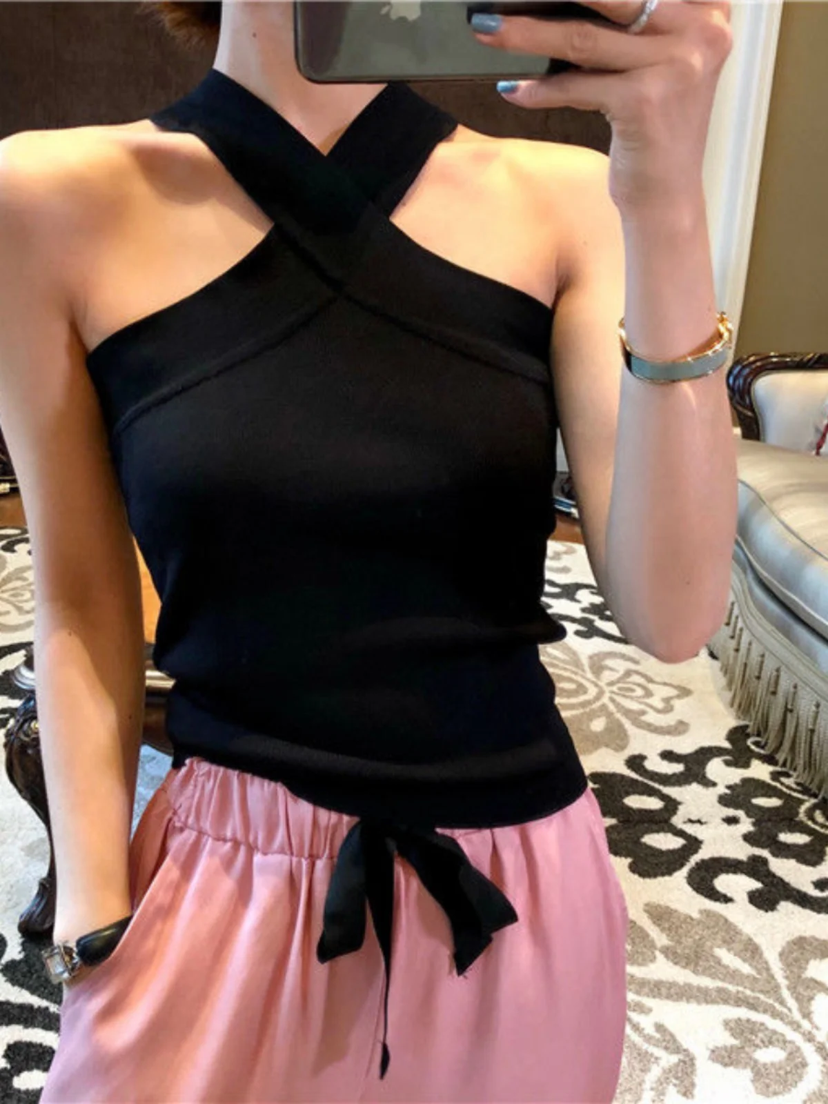 Hot Girl Pure Desire Cross-Ne Svel Tight Women's Tank Top Summer Base Layer Csole Vest Faion Brand Inner Wear