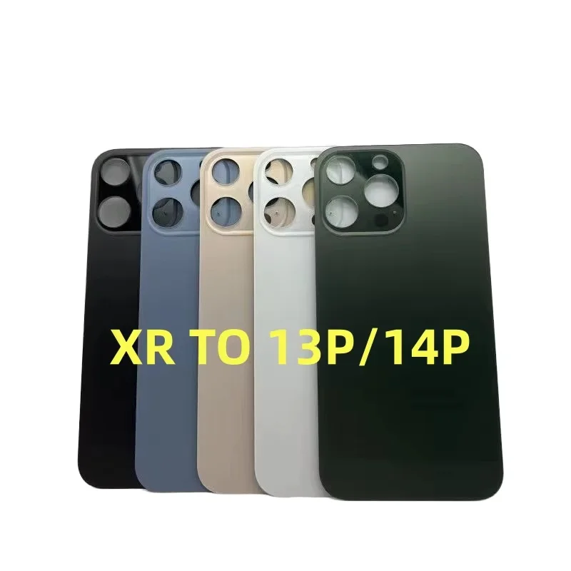 Diy para iPhone XR Retrofit 13 Pro cubierta trasera de cristal con orificio grande cámara trasera de vidrio para XR a 14 Pro pieza de repuesto XR DIY 13Pro