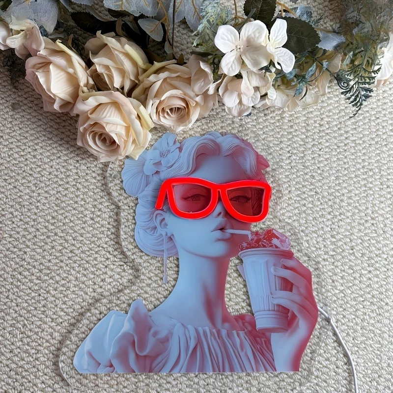 Statue Woman Neon Sign Drinking Beverage Neon Light Sign Funny Dimmable USB Powered for Bedroom Room Bar Holiday Party Pub Decor view 2