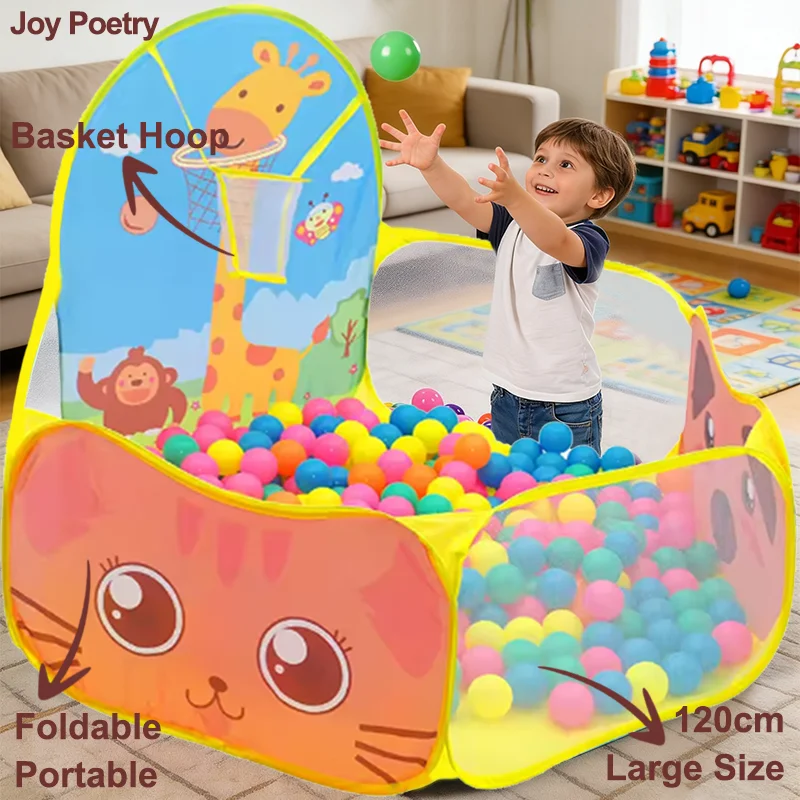 120cm Hexagon Children Ball Pool with Basketball Hoop Portable Foldable Kid Playpen Playground Gym Play Mat Baby Sport Education